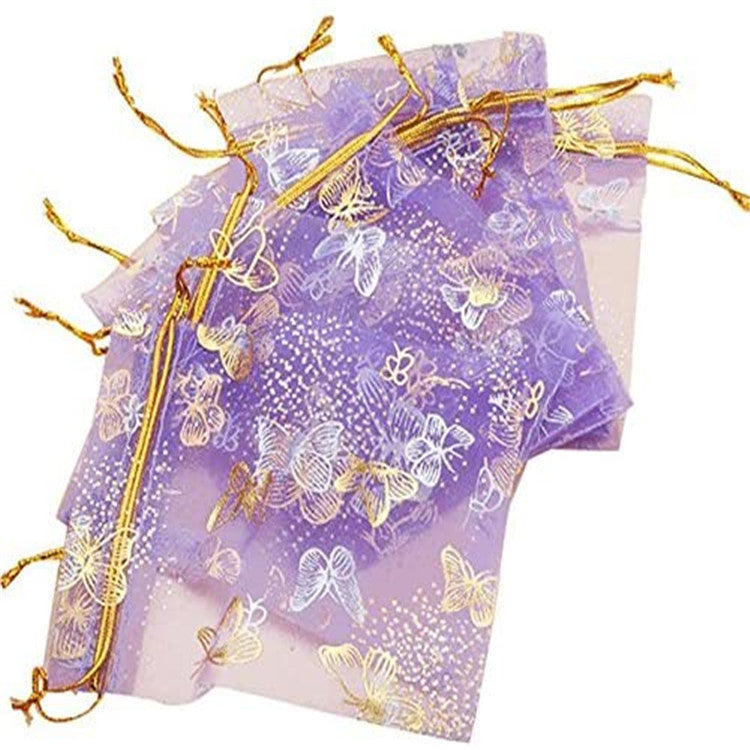 Purple Butterfly Bronzing Bags Gift Yarn Bag Jewelry Gauze Bag Wedding Candy Bag