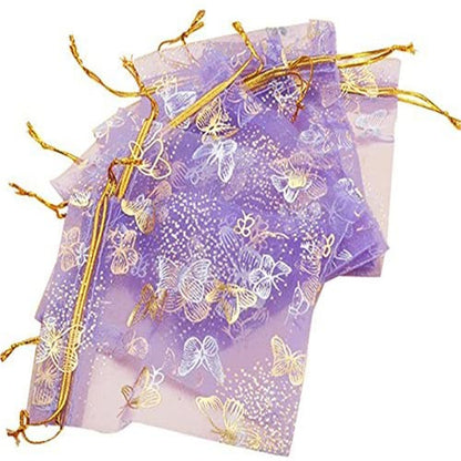 Purple Butterfly Bronzing Bags Gift Yarn Bag Jewelry Gauze Bag Wedding Candy Bag