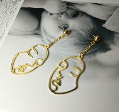 Designer personalities exaggerated Abstract facial makeup Silver Pin Earring Earrings