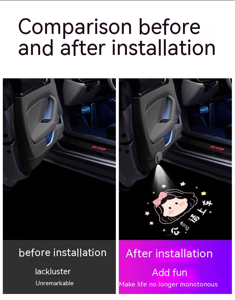 Door Sill Light Car Atmosphere Light Decorative Lamp Wireless Projection Lamp