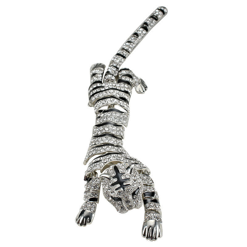 Eco-friendly Exaggerated Tiger Brooch With Diamonds