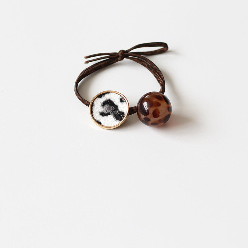Leopard print round bead hair rope