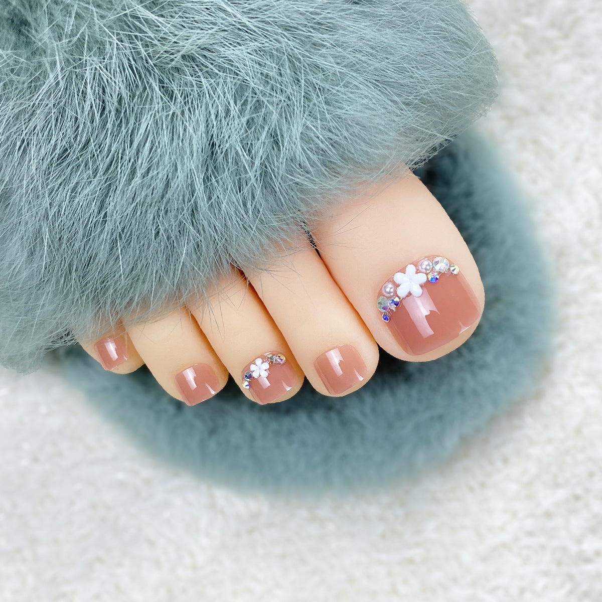Toe Nails, Small Flowers With Diamonds, Summer White And Nail Patches, Toe Nail Patches ZD-332