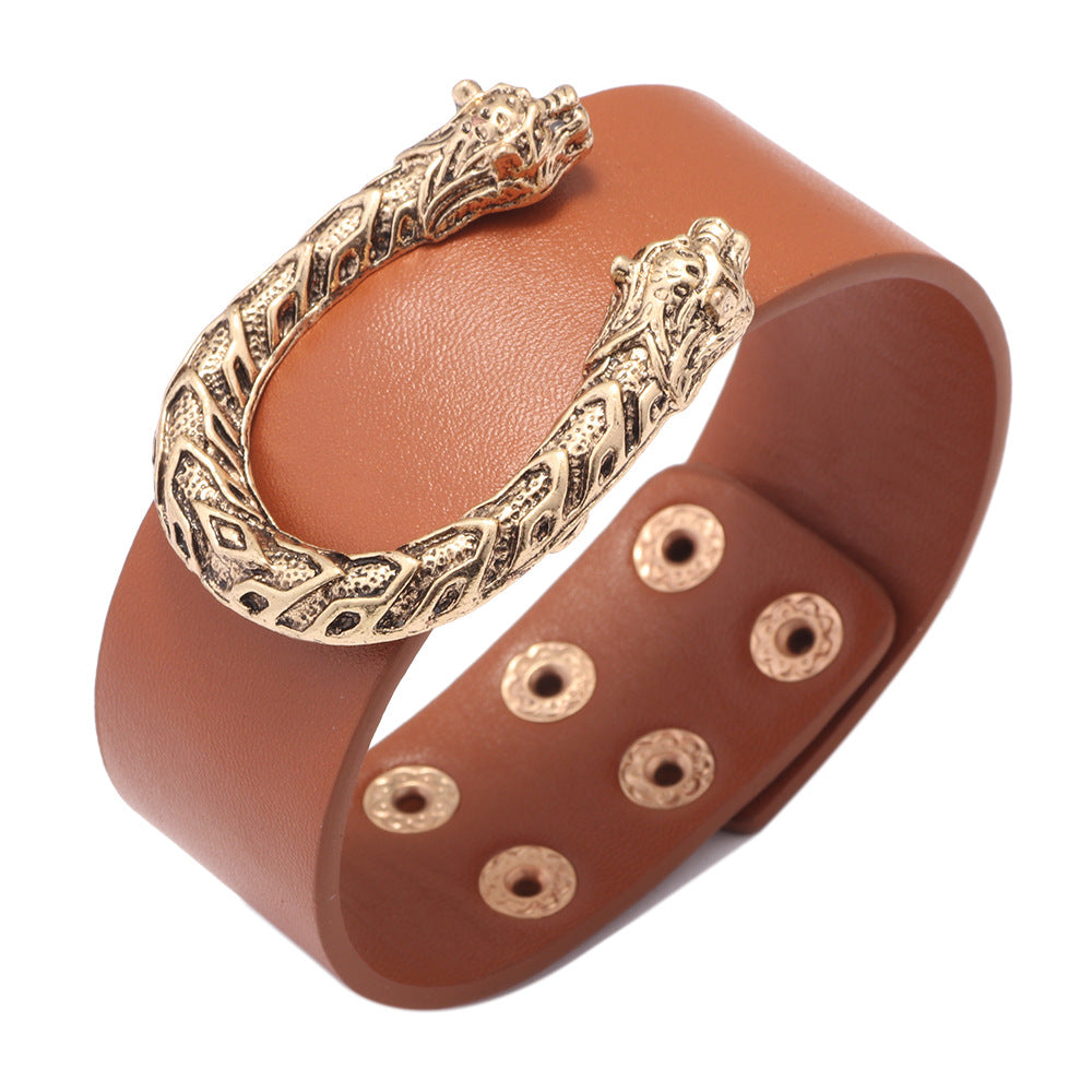 Leopard head U-shaped alloy simple bracelet