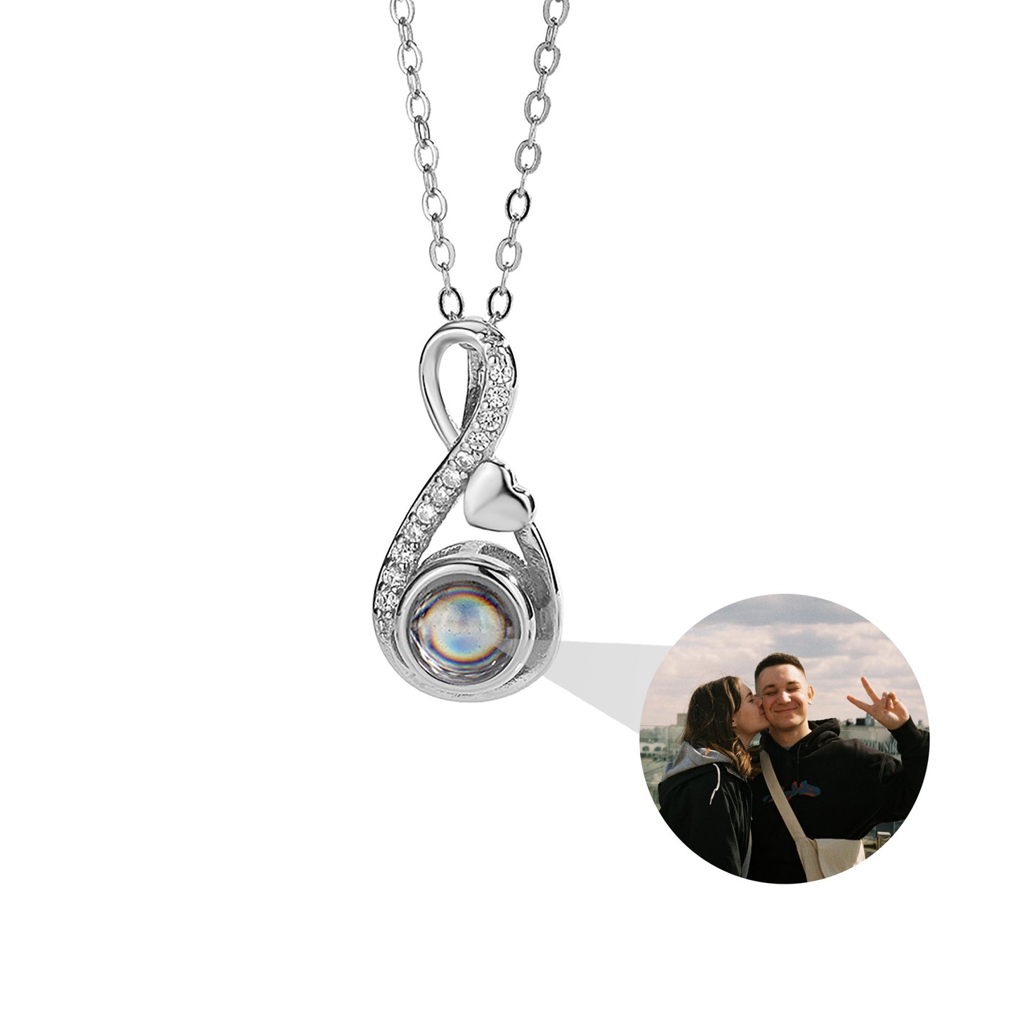 Sterling Silver 8-ring Love 100 Languages Projection Necklace