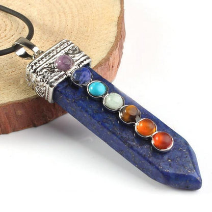 Natural Gemstone Crystal Seven Chakra Crystal Sword Pendant Necklace