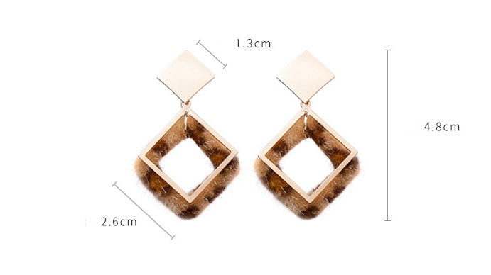 Leopard-printed geometric earrings metal square long earrings