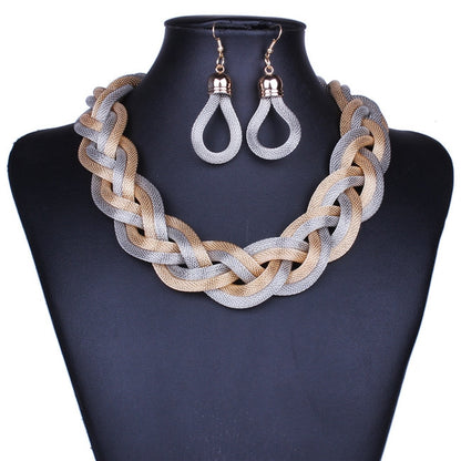 Exaggerated Big Choker Vintage Chunky Statement Necklace and Earrings