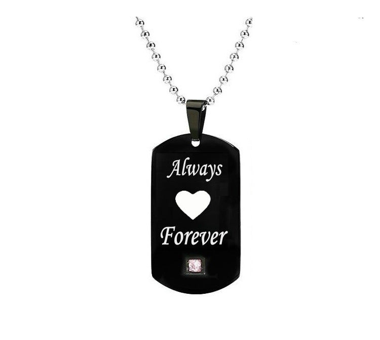 Heartbeat & Heart Shape Rocket Moon Couple Necklaces Black Titanium Steel DIY Engrave Tag Stone Pendant Necklace