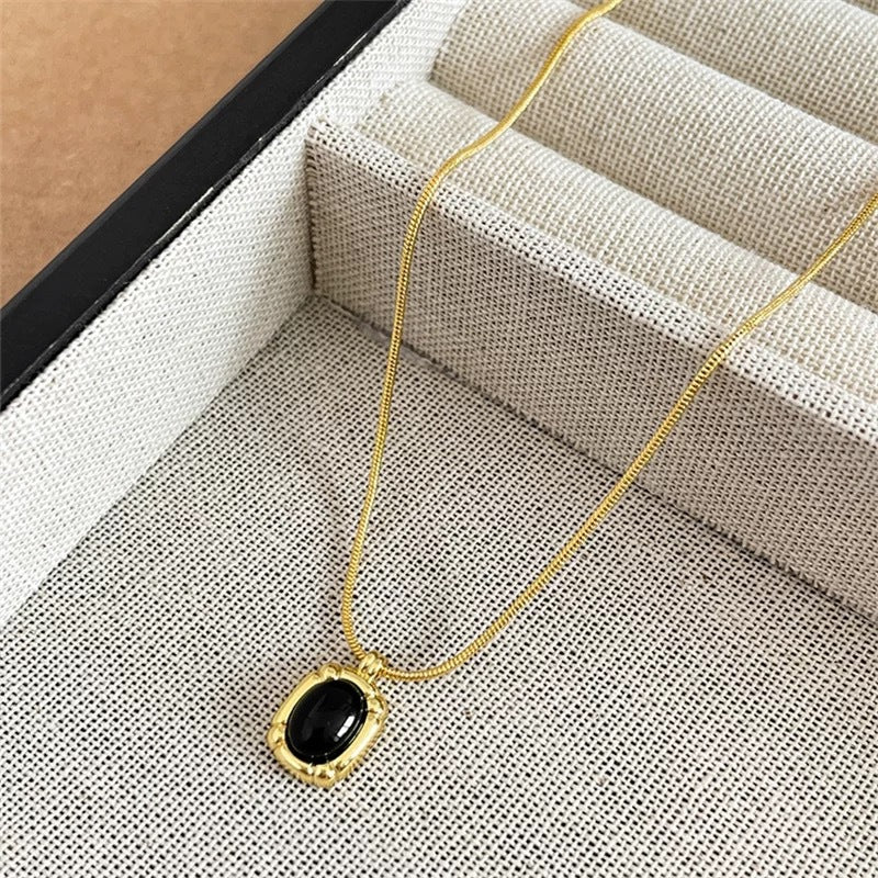 Gold Black Onyx Necklace Twin Accessories