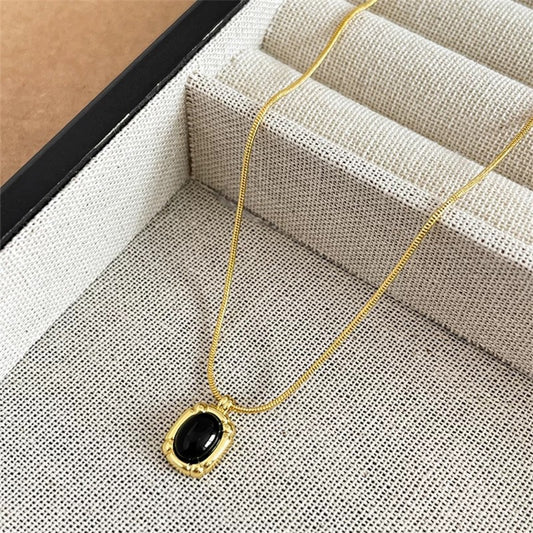 Gold Black Onyx Necklace Twin Accessories