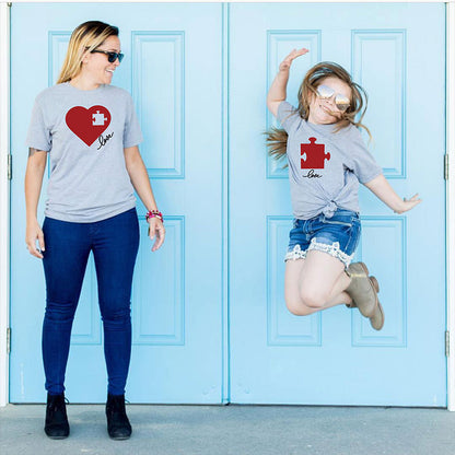 Valentine's Day Creative Puzzle Heart Printing Mother-daughter Matching Outfit Top