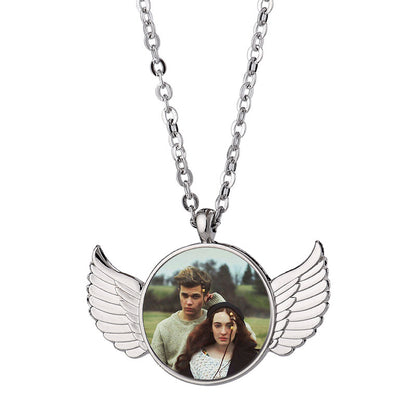 Heat Transfer Pendant Angel Wings Flat Necklace