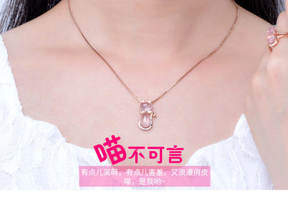 Korean Necklace Necklace Rose Gold, Natural Hibiscus Powder, Crystalfemale Pendant, Clavicle Chain Jewelry Pendants