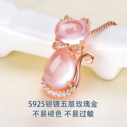 Korean Necklace Necklace Rose Gold, Natural Hibiscus Powder, Crystalfemale Pendant, Clavicle Chain Jewelry Pendants