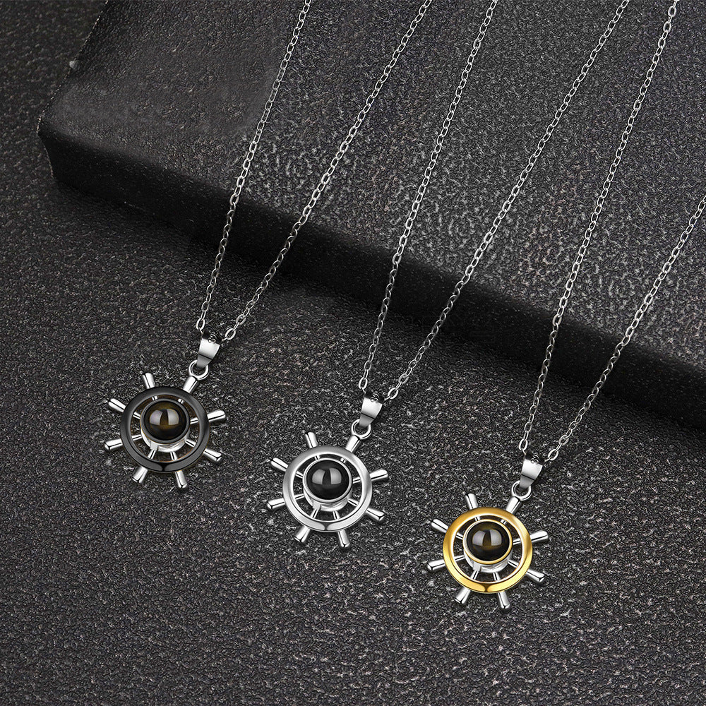 S925 Silver Ship Rudder Projection Necklace