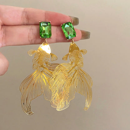 Retro Fish Exaggerated Pendant Earrings