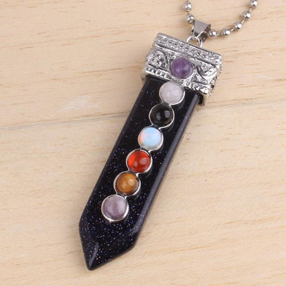 Natural Gemstone Crystal Seven Chakra Crystal Sword Pendant Necklace