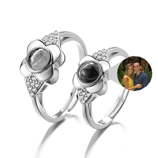 925 Silver Petal Projection Color Photo Couple Rings