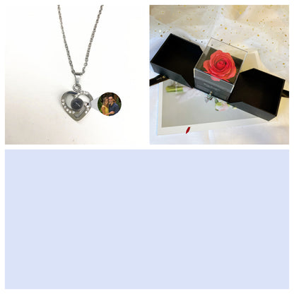 S925 Silver Romantic Colorful Photo Projection Necklace Heart Shaped Pendant Necklace