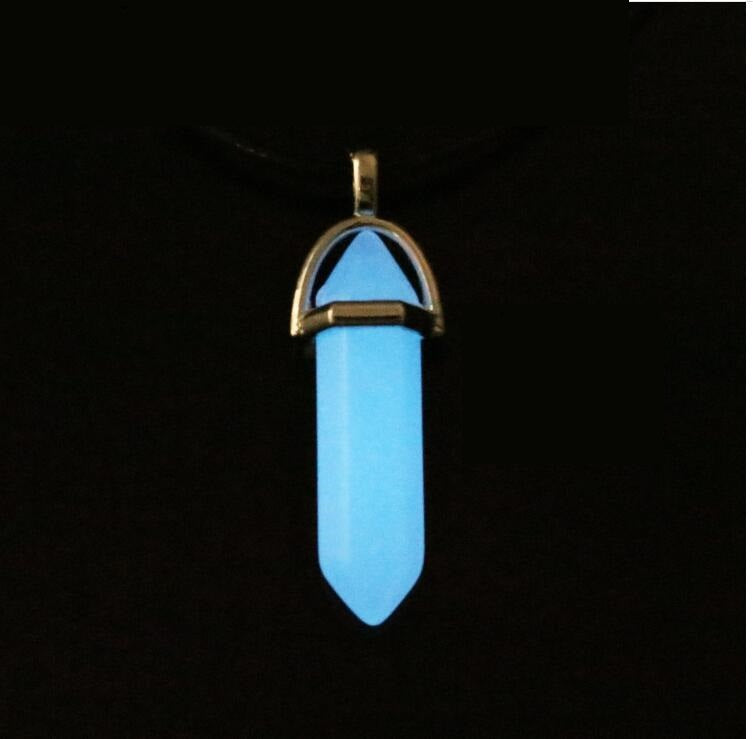 Leather Rope  Luminous Pendantfashion Luminous Stone Fluorescent Stone Hexagonal Natural Crystal Pendant Necklace