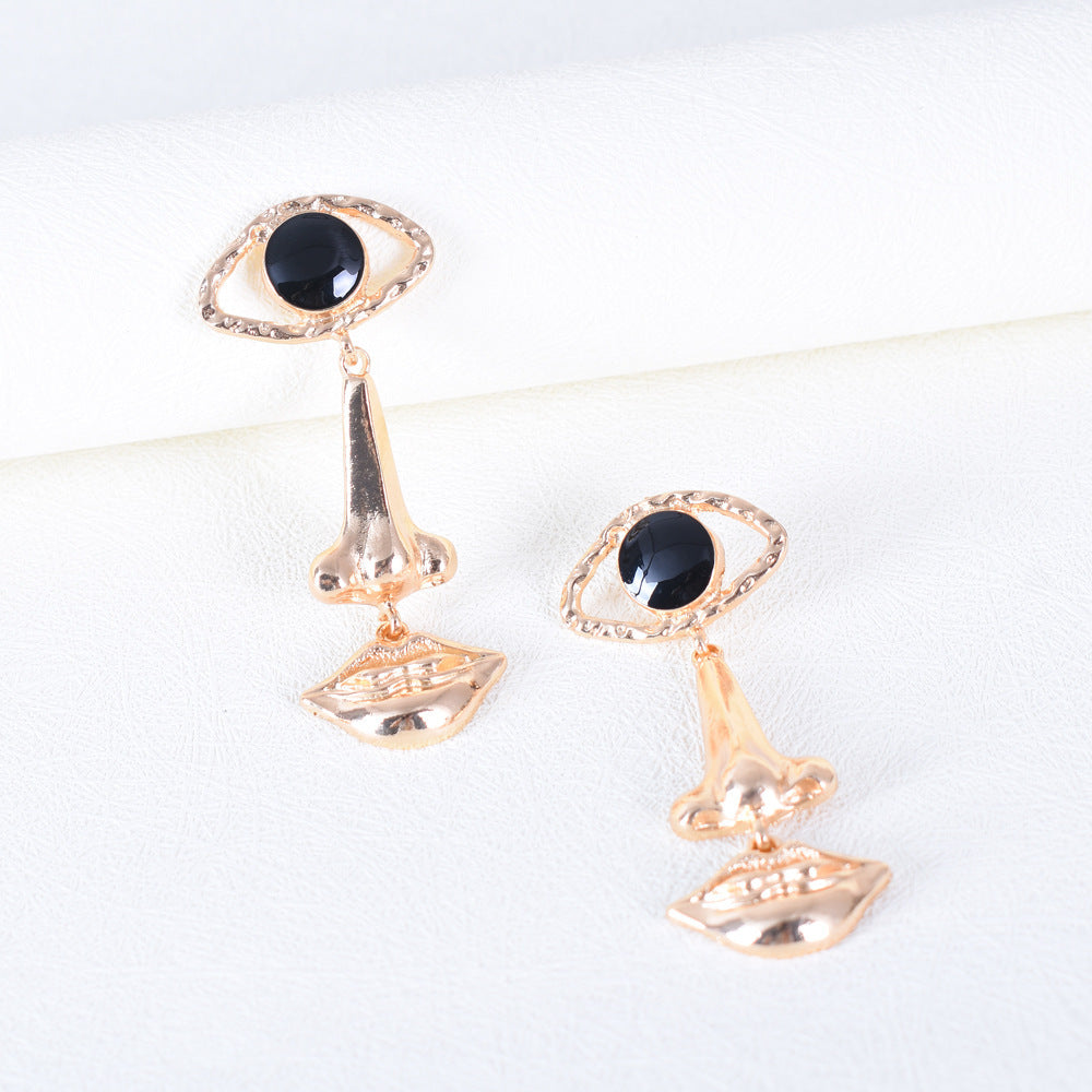 Exaggerated Long Retro Nose Lips Eye Earrings