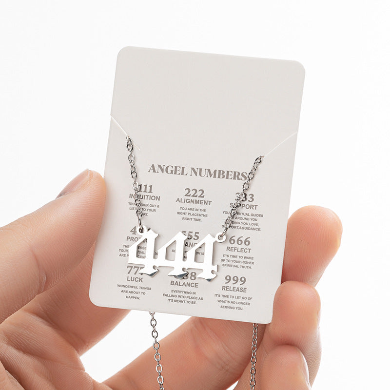 2026 Women's New Angel Lucky Digital Pendant Necklace Fashion 000-999 Stainless Steel Vintage Necklace