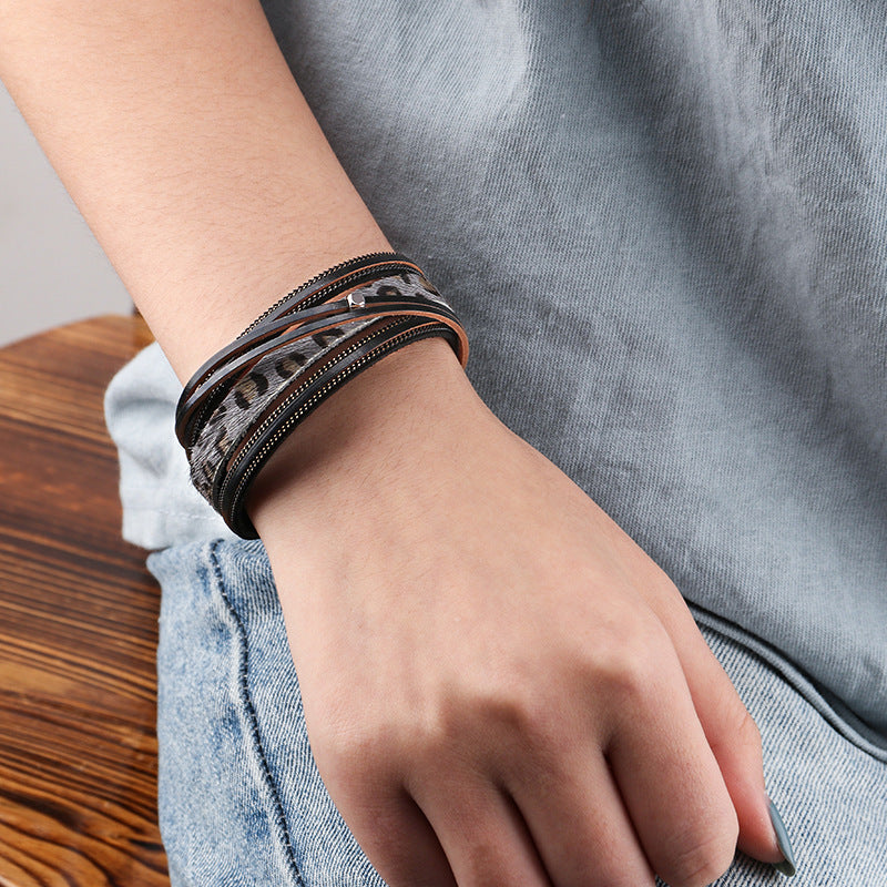 Alloy Magnet Horsehair Bracelet Leopard Print Lady Bracelet