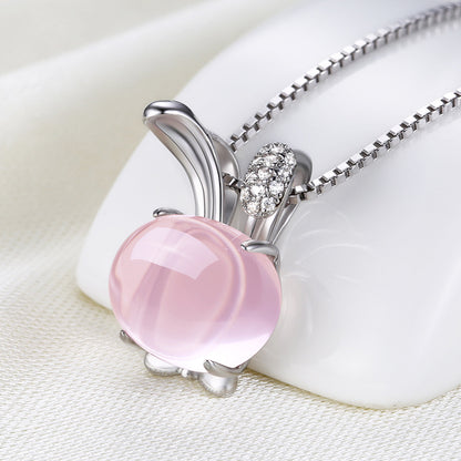 Korean version of the necklace rose gold natural hibiscus stone crystal rabbit female pendant