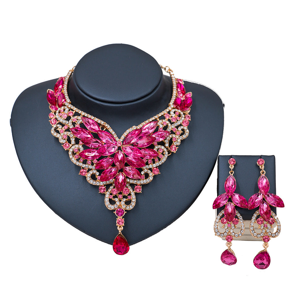 2026 speed selling explosion, African, European and American color exaggerated bride necklace earrings set of alloy manufacturers