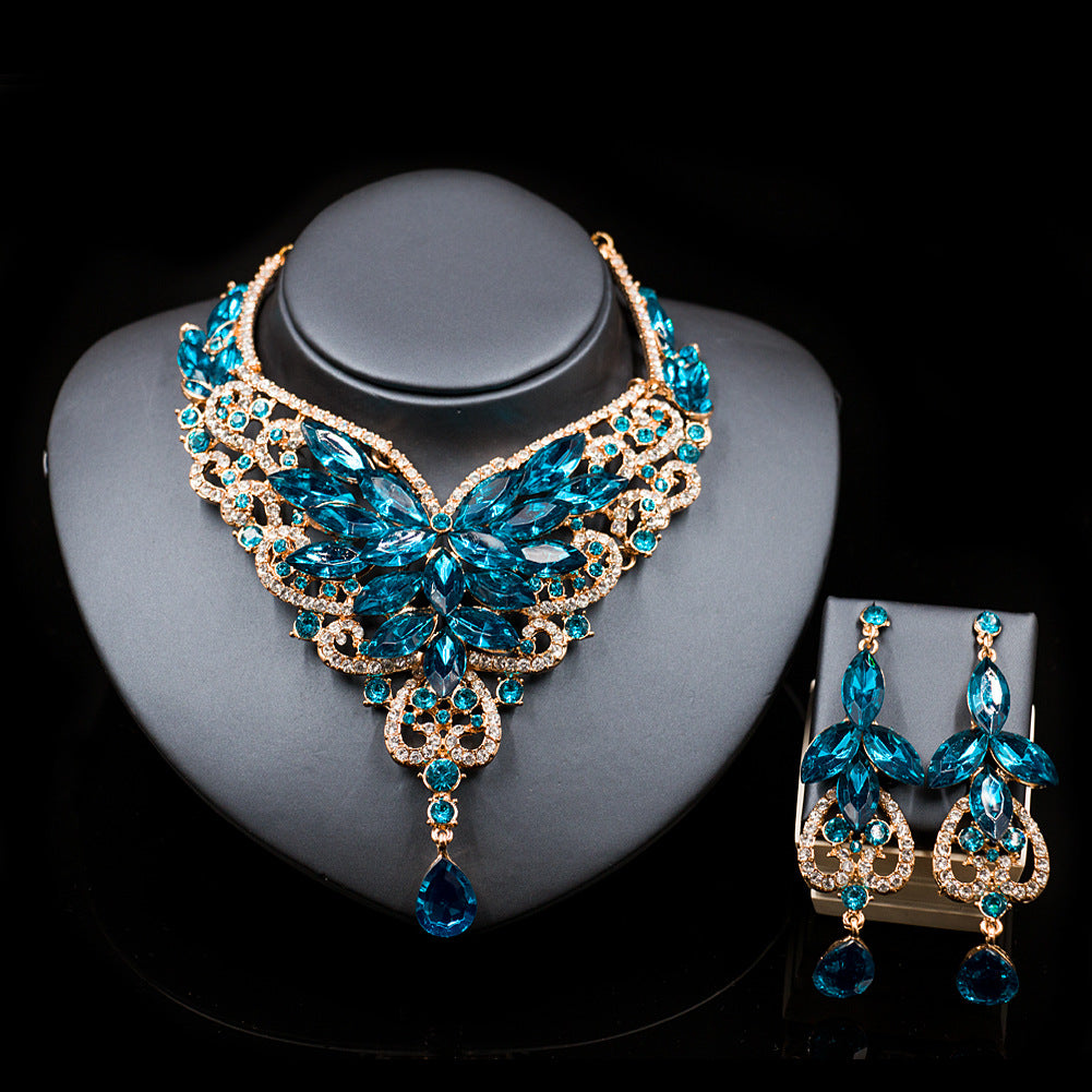 2026 speed selling explosion, African, European and American color exaggerated bride necklace earrings set of alloy manufacturers
