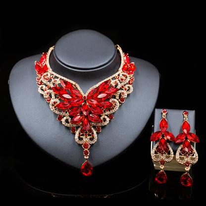 2026 speed selling explosion, African, European and American color exaggerated bride necklace earrings set of alloy manufacturers