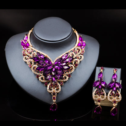 2026 speed selling explosion, African, European and American color exaggerated bride necklace earrings set of alloy manufacturers