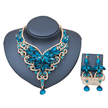 2026 speed selling explosion, African, European and American color exaggerated bride necklace earrings set of alloy manufacturers