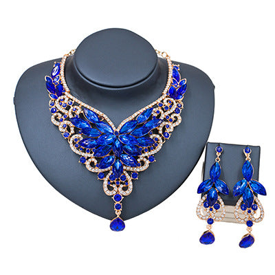 2026 speed selling explosion, African, European and American color exaggerated bride necklace earrings set of alloy manufacturers