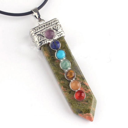 Natural Gemstone Crystal Seven Chakra Crystal Sword Pendant Necklace