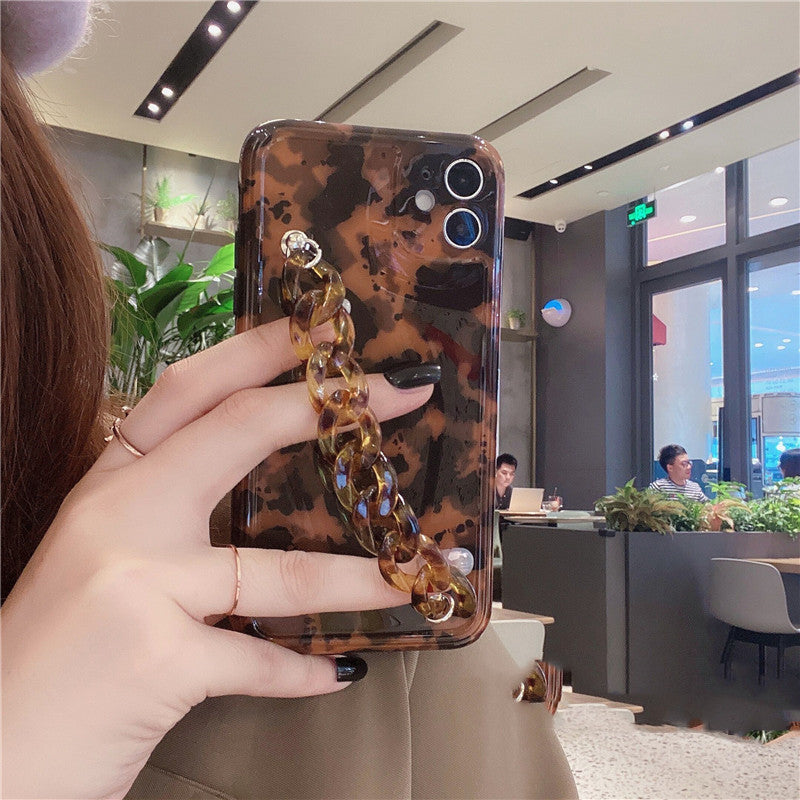 Ins European And American Leopard Print Mobile Phone Case Crystal Bracelet Couple Female