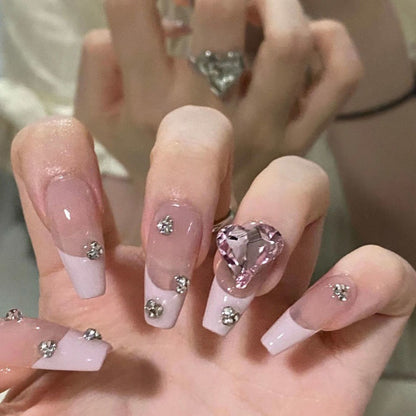 Handmade Love Half French With Diamond Removable Nail Stickers
