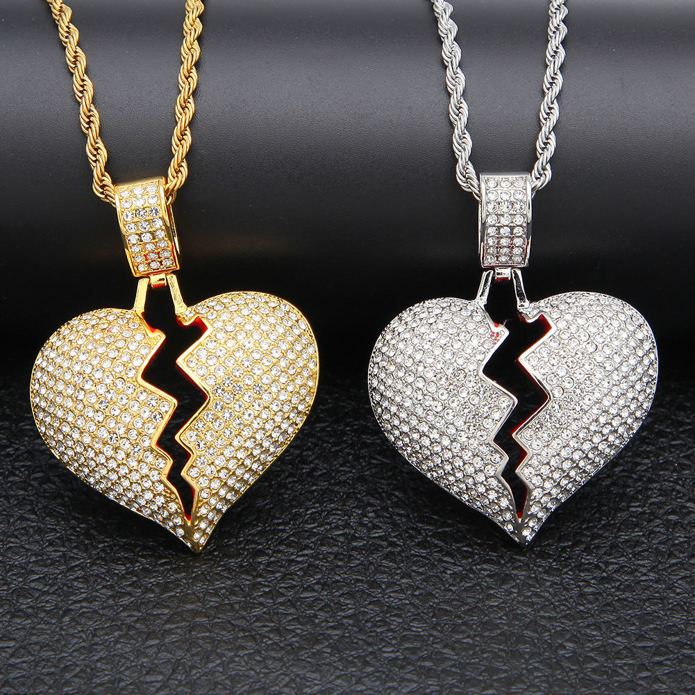 Exaggerated Geometric Heart Crack Pendant Cuban Necklace