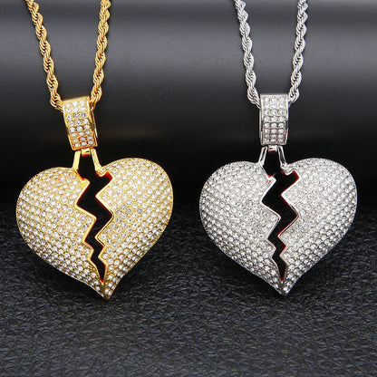 Exaggerated Geometric Heart Crack Pendant Cuban Necklace