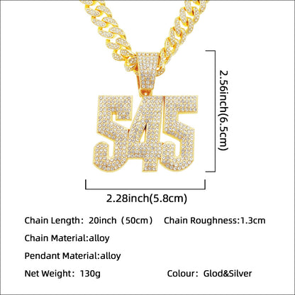 Hip-hop Full Diamond Three-dimensional Number Pendant Necklace For Men