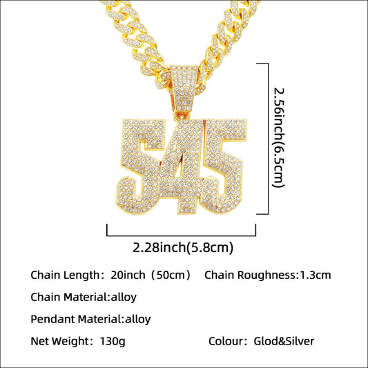 Hip-hop Full Diamond Three-dimensional Number Pendant Necklace For Men