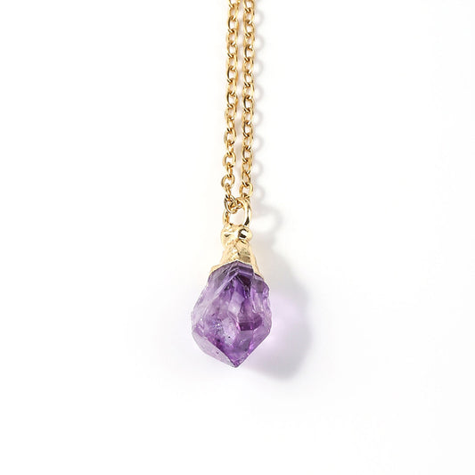 Amethyst Rough Stone Gold Plated Pendant Necklace Simple Style Ladies Jewelry Clavicle Chain