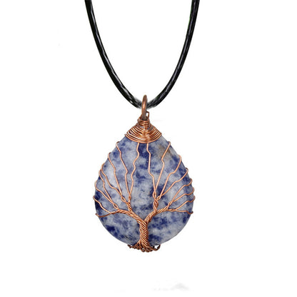 European And American Water Drop Tree Of Life Crystal Rough Stone Handmade Pendant Necklace