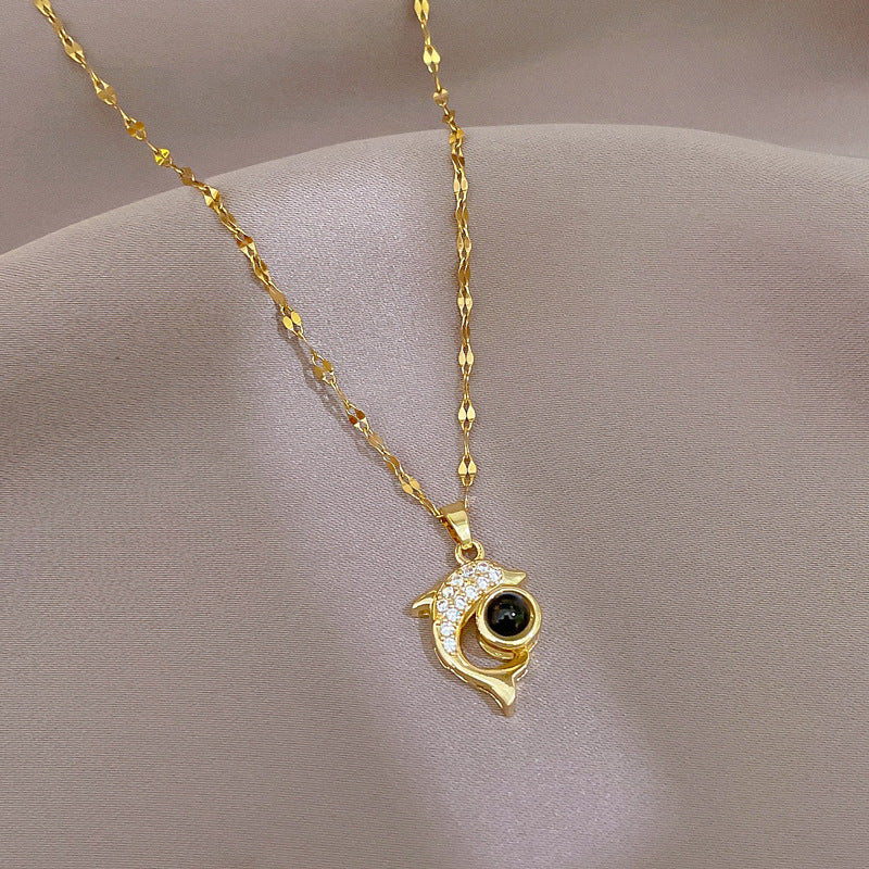 Light Luxury Dolphin Projection Stone Necklace