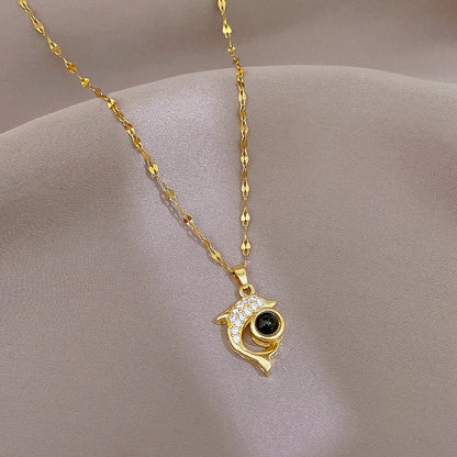 Light Luxury Dolphin Projection Stone Necklace