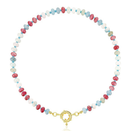 Beaded Gemstone Necklace For Women 11 Styles, Colorful Boho Bead Choker, Natural Stone Surfer Beach Necklace, 14K Gold Plated, Handmade Summer Jewelry