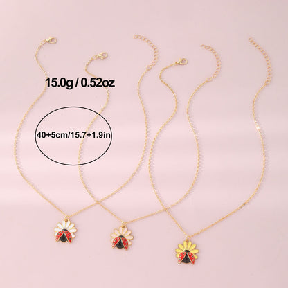 Children's Jewelry Pastoral Style Flower Ladybug Necklace Cute Cartoon Seven-spot Ladybug Pendant