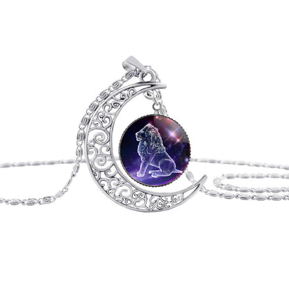 Starry Sky 12 Constellation Moon Necklace Time Gem