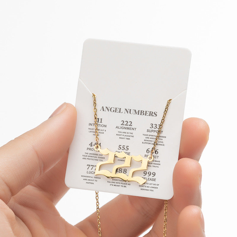 2026 Women's New Angel Lucky Digital Pendant Necklace Fashion 000-999 Stainless Steel Vintage Necklace